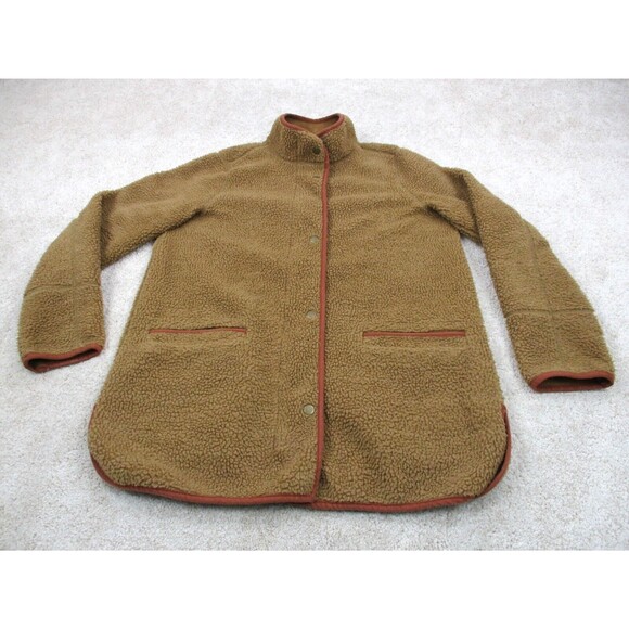 Old Navy Sweater Womens Medium M Caramel Brown Sherpa Shell Fleece Full Zip - Picture 1 of 10